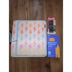 Case-it 3" 3 Ring Binder Carrying Strap File Folders With Pens & Pencils